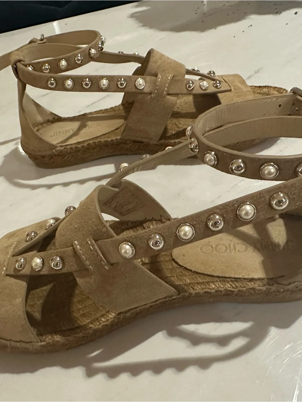 Jimmy Choo Denise Flat Espadrille, 37.5, Beige